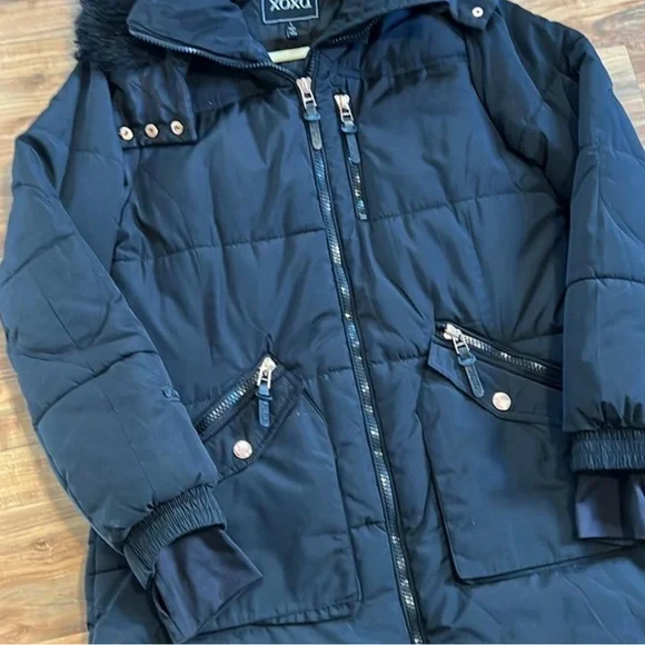 XOXO Women's Black Puffer Coat with Faux Fur Hood - Picture 5 of 8